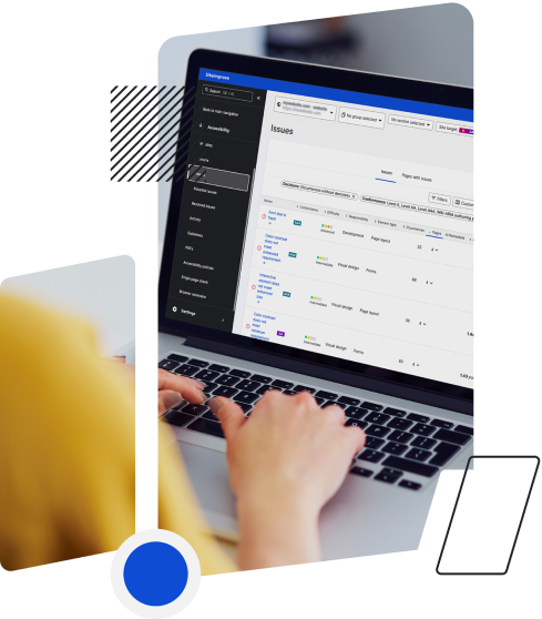 Person typing on a laptop viewing their website issues in the Siteimprove platform.