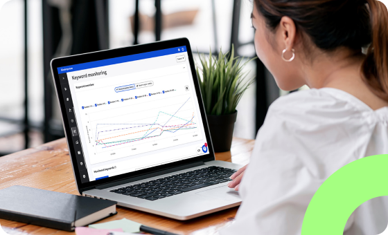 Person looking at the Siteimprove platform at the keyword monitoring graph.