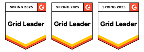 Award badge shaped like a shield with 'Spring 2025' and the 'G2' logo at the top, and a banner across the middle stating 'Grid Leader'.