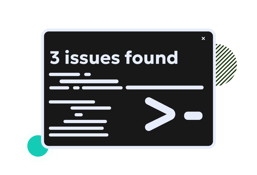 Command line interface showing '3 issues found' as a result of mobile accessibility testing.