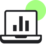 Laptop with bar graph with green circle