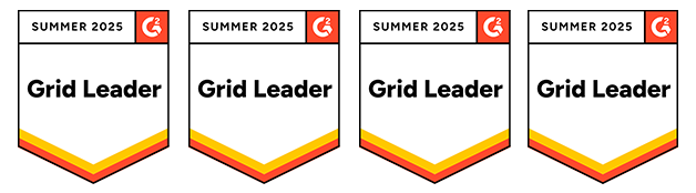 Award badge shaped like a shield with 'Summer 2025' and the 'G2' logo at the top, and a banner across the middle stating 'Grid Leader'.